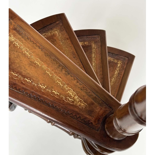 139 - LIBRARY STEPS, a set, Georgian design mahogany with four spiral gilt tooled leather treads and pole,... 