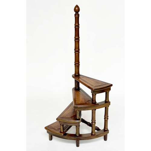 139 - LIBRARY STEPS, a set, Georgian design mahogany with four spiral gilt tooled leather treads and pole,... 