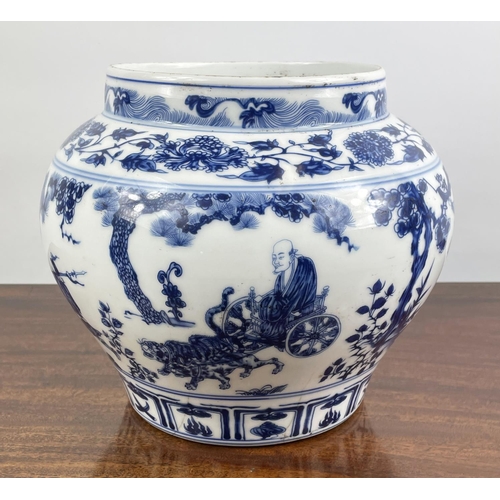 17 - CHINESE VASE, blue and white, Ming influence, character mark to base, 22cm H x 25cm.