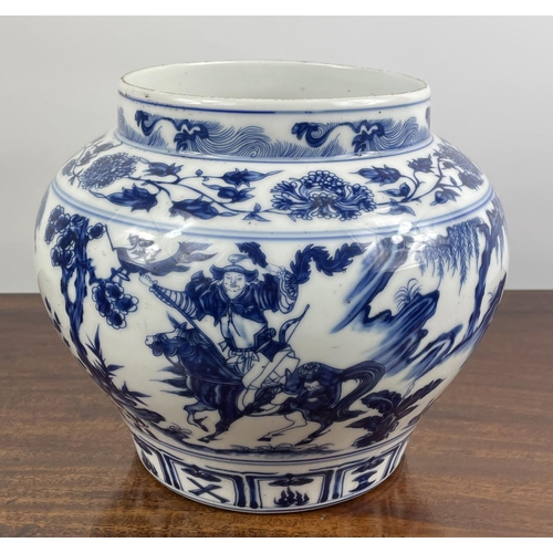 17 - CHINESE VASE, blue and white, Ming influence, character mark to base, 22cm H x 25cm.