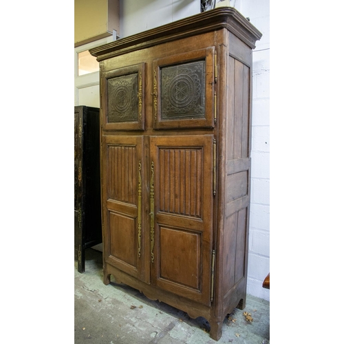 198 - ARMOIRE, 226cm H x 142cm x 58cm, early 19th century French oak with a pair of tole panel doors above... 