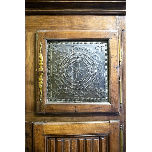 198 - ARMOIRE, 226cm H x 142cm x 58cm, early 19th century French oak with a pair of tole panel doors above... 