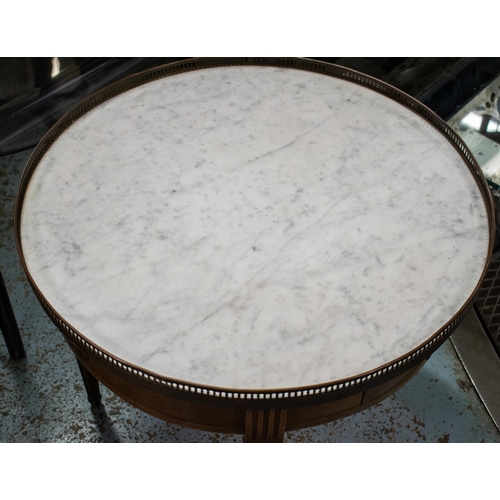 199 - LOW BOUILLOTTE TABLE, 54cm H x 62cm, Louis XVI style mahogany with circular white marble top above t... 