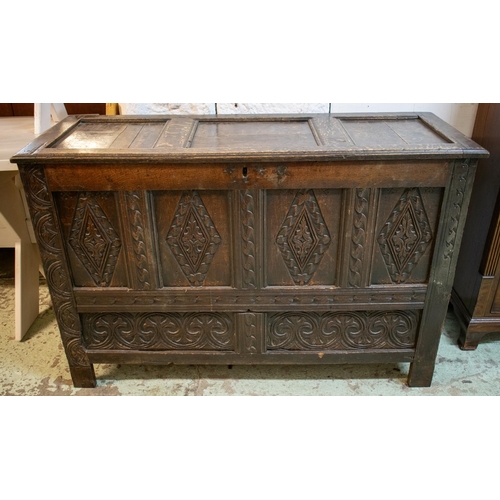 200 - COFFER, 87cm H x 132cm x 48cm, 17th century oak with later lift out box interior.