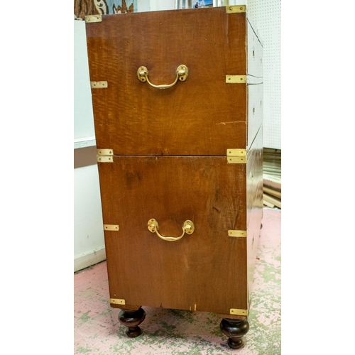 201 - CAMPAIGN CHEST, 102cm H x 103cm x 44cm, Victorian mahogany and brass bound in two parts with five dr... 