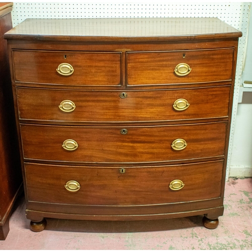 202 - BOWFRONT CHEST, 99cm H x 97cm W x 47cm D, 19th century mahogany of five drawers.