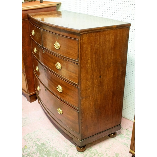 202 - BOWFRONT CHEST, 99cm H x 97cm W x 47cm D, 19th century mahogany of five drawers.