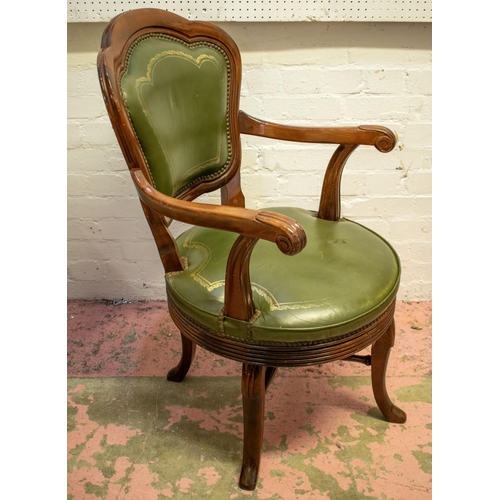 282 - DESK CHAIR, 96cm H x 61cm W, green leather with swivel seat.