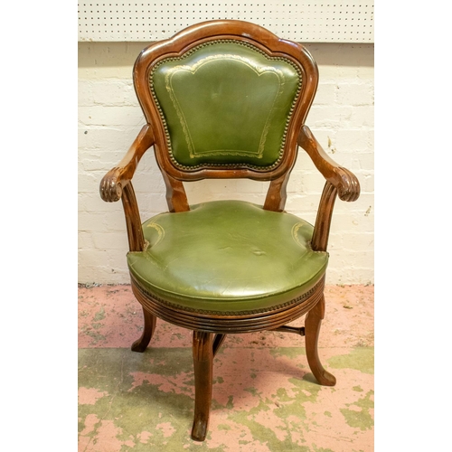 282 - DESK CHAIR, 96cm H x 61cm W, green leather with swivel seat.