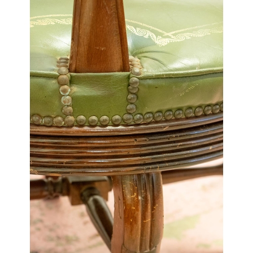 282 - DESK CHAIR, 96cm H x 61cm W, green leather with swivel seat.