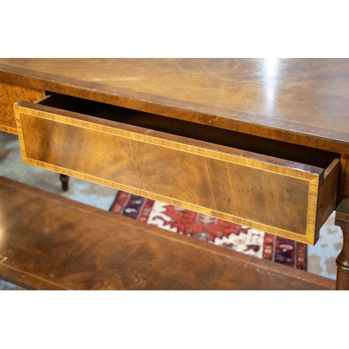 384 - SERVING TABLE, Regency design mahogany with inlaid detail and undertier, 155cm x 87cm x 47cm.