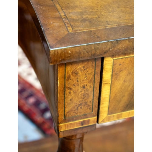 384 - SERVING TABLE, Regency design mahogany with inlaid detail and undertier, 155cm x 87cm x 47cm.