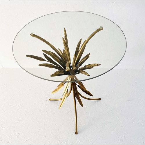 390 - MAISON JANSEN STYLE SIDE TABLE, 67cm high, 47cm diameter, wheat sheaf design, gilt metal, glass top.