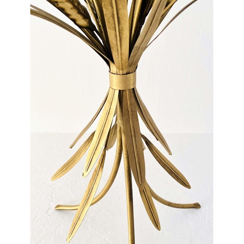 390 - MAISON JANSEN STYLE SIDE TABLE, 67cm high, 47cm diameter, wheat sheaf design, gilt metal, glass top.