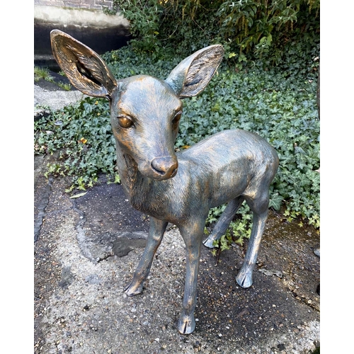 393 - CONTEMPORARY SCHOOL SCULPTURAL STUDIES, a set of two, depicting a Doe and Fawn, resin, in a bronzed ... 