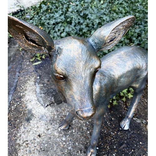 393 - CONTEMPORARY SCHOOL SCULPTURAL STUDIES, a set of two, depicting a Doe and Fawn, resin, in a bronzed ... 