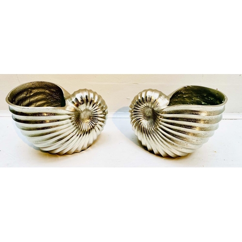 395 - WINE COOLERS, a pair, in the form of sea shells, polished metal, 18cm x 26cm x 17cm. (2)