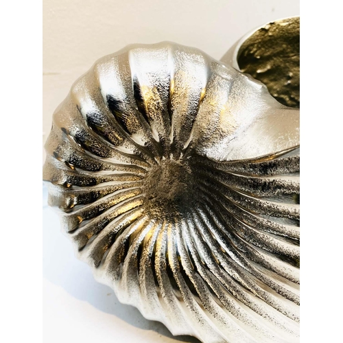 395 - WINE COOLERS, a pair, in the form of sea shells, polished metal, 18cm x 26cm x 17cm. (2)