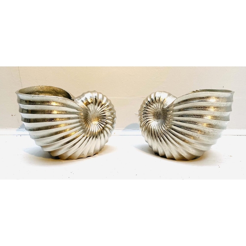 395 - WINE COOLERS, a pair, in the form of sea shells, polished metal, 18cm x 26cm x 17cm. (2)