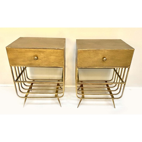 404 - SIDE CABINETS, a pair, 56cm high, 40cm wide, 28cm deep, gilt metal, each fitted with a single drawer... 