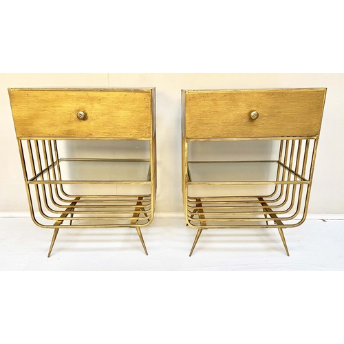 404 - SIDE CABINETS, a pair, 56cm high, 40cm wide, 28cm deep, gilt metal, each fitted with a single drawer... 