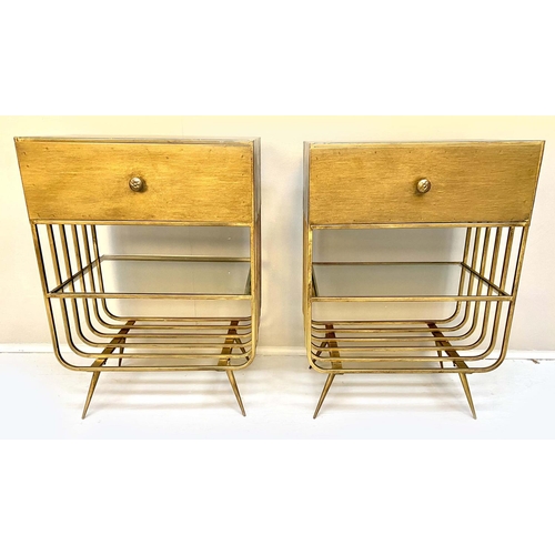 404 - SIDE CABINETS, a pair, 56cm high, 40cm wide, 28cm deep, gilt metal, each fitted with a single drawer... 