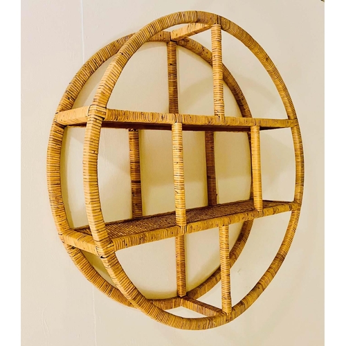 408 - WALL ETAGERE, 1970s Italian style, rattan, 80cm diameter, 19cm deep.