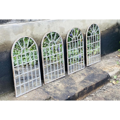 411 - ARCHITECTURAL GARDEN MIRRORS, a set of four, 60cm H x 36cm W, Georgian style, with overlaid glazing ... 