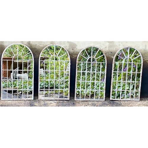 411 - ARCHITECTURAL GARDEN MIRRORS, a set of four, 60cm H x 36cm W, Georgian style, with overlaid glazing ... 