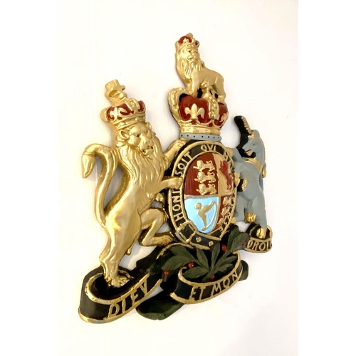 412 - ARMORIAL WALL RELIEF PLAQUE, polychrome finish resin, 75cm x 70cm x 6cm.