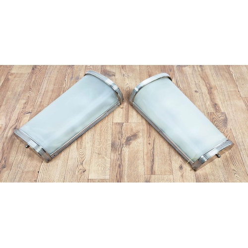 416 - WALL LIGHTS, a pair, Art Deco style, nickel, each 50cm H x 27cm. (2)