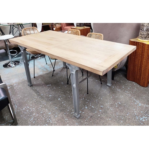 419 - GRANGE TABLE, industrial style, wooden top, metal legs, 200cm x 95cm x 77cm H.