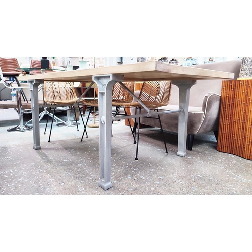 419 - GRANGE TABLE, industrial style, wooden top, metal legs, 200cm x 95cm x 77cm H.