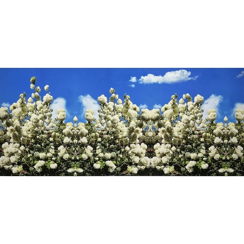 421 - 20TH CENTURY SCHOOL, 'Blossoms', print on canvas, 90cm x 200cm, together with a similiar pair, 115cm... 