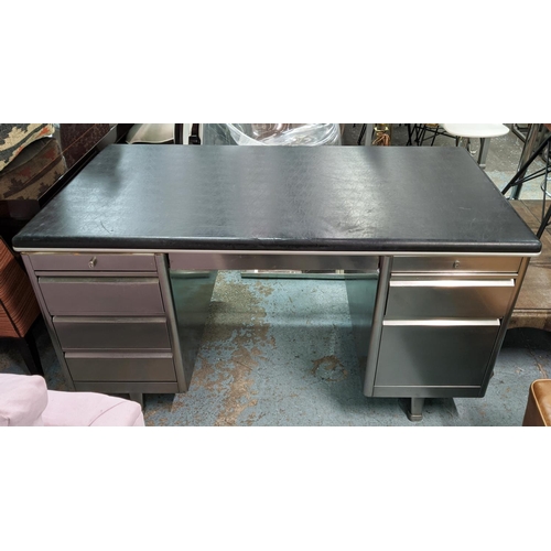 475 - DESK, 20th century polished metal, with leatherette top, 150cm x 80cm x 80cm H.