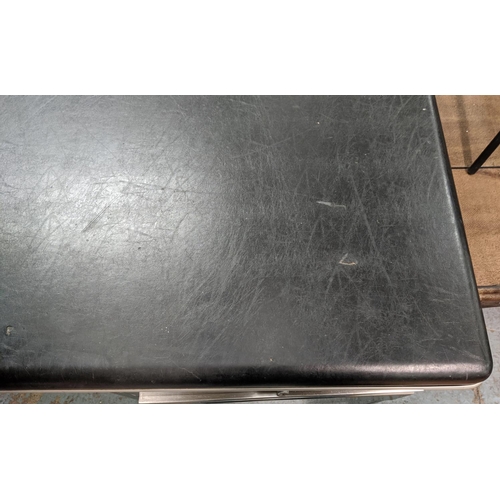 475 - DESK, 20th century polished metal, with leatherette top, 150cm x 80cm x 80cm H.