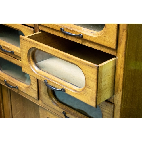 481 - DUDLEY & CO LTD HABERDASHERY CABINET, 198cm H x 66cm W x 46cm D, mid 20th century oak with eighteen ... 