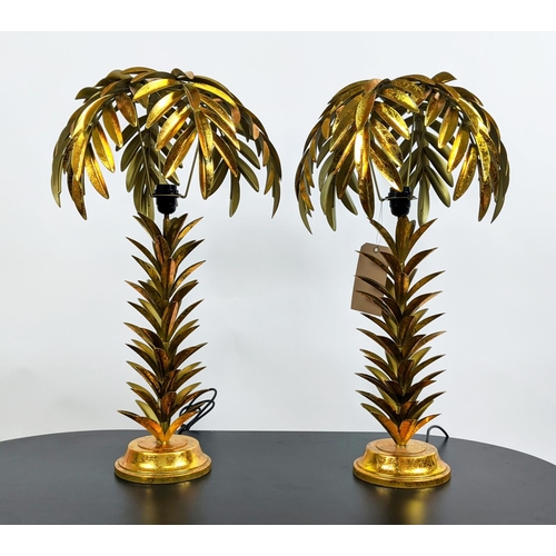 512 - TABLE LAMPS, a pair, palm tree design, gilt metal, 72mc H. (2)