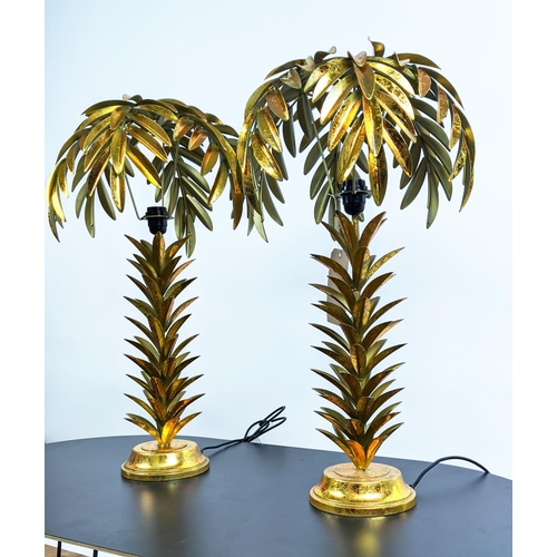 512 - TABLE LAMPS, a pair, palm tree design, gilt metal, 72mc H. (2)