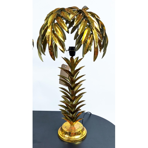 512 - TABLE LAMPS, a pair, palm tree design, gilt metal, 72mc H. (2)