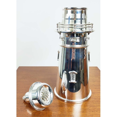 513 - LIGHTHOUSE COCKTAIL SHAKERS, a pair, polished metal, 35cm H x 13cm diam. (2)