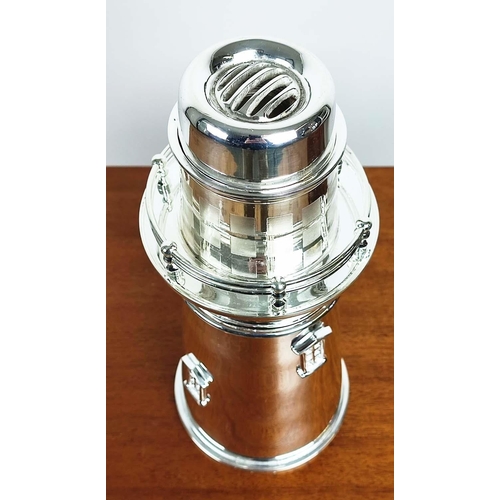 513 - LIGHTHOUSE COCKTAIL SHAKERS, a pair, polished metal, 35cm H x 13cm diam. (2)