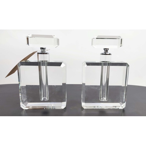 516 - SCENT BOTTLES, a pair, in the Art Deco style, cut glass, 26cm H x 16cm W.