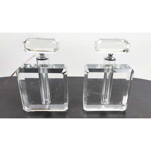 516 - SCENT BOTTLES, a pair, in the Art Deco style, cut glass, 26cm H x 16cm W.