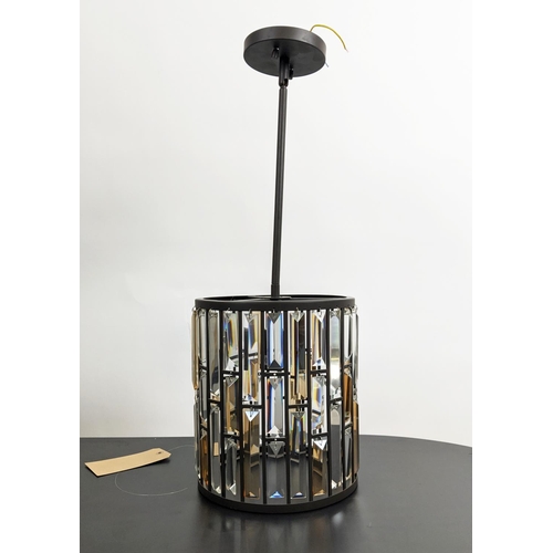 524 - CEILING PENDANT LIGHT, metal frame, droplet detail, 69cm drop.