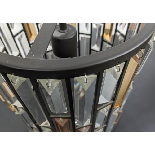 524 - CEILING PENDANT LIGHT, metal frame, droplet detail, 69cm drop.