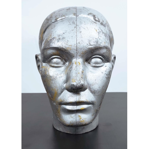 527 - MANNEQUIN HEAD, vintage 20th century, metal, 27cm H approx.