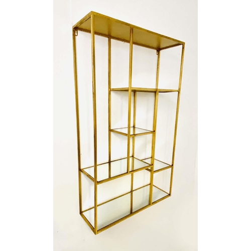 549 - WALL ETAGERE, 100cm high, 60cm wide, 20cm deep, 1960s French Style, gilt metal with mirrored glass s... 