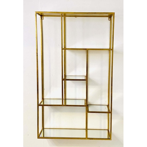 549 - WALL ETAGERE, 100cm high, 60cm wide, 20cm deep, 1960s French Style, gilt metal with mirrored glass s... 