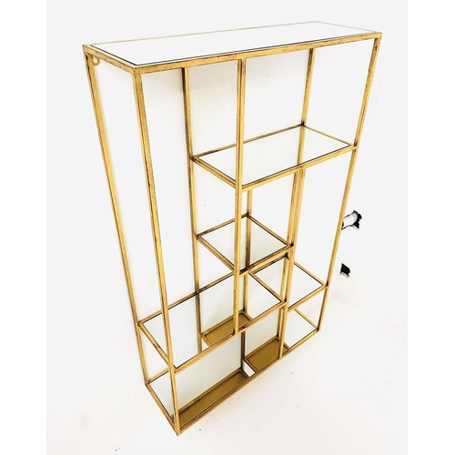 549 - WALL ETAGERE, 100cm high, 60cm wide, 20cm deep, 1960s French Style, gilt metal with mirrored glass s... 